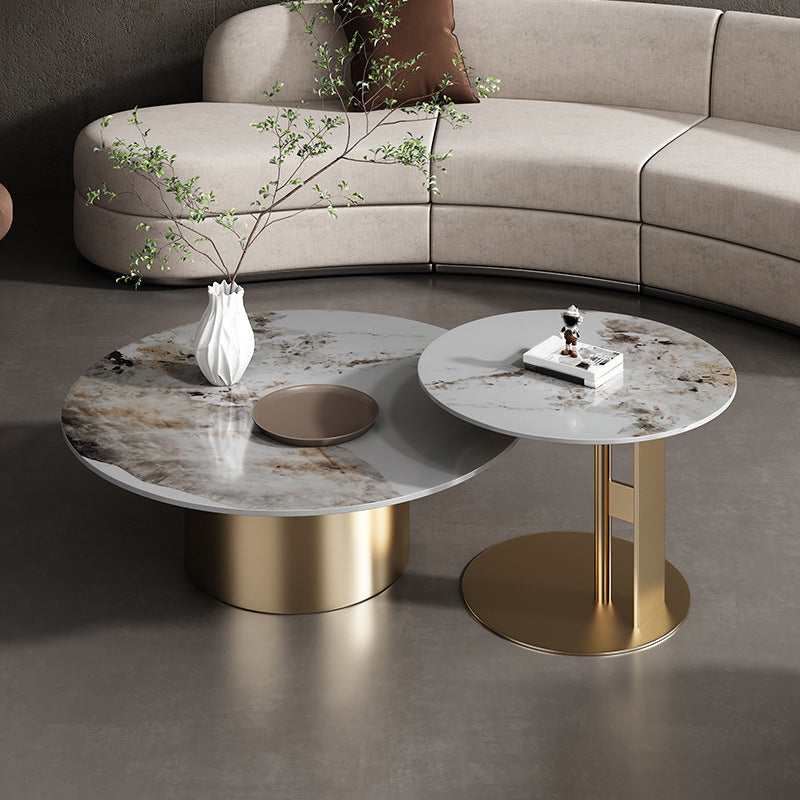 Glam Style Round Nesting Coffee Table Set with Steel Pedestal Base