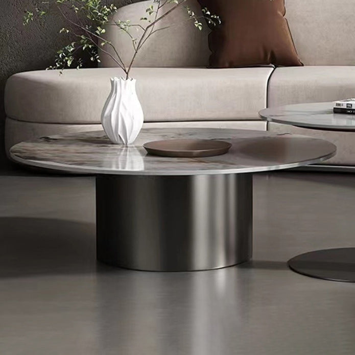 Glam Style Round Nesting Coffee Table Set with Steel Pedestal Base