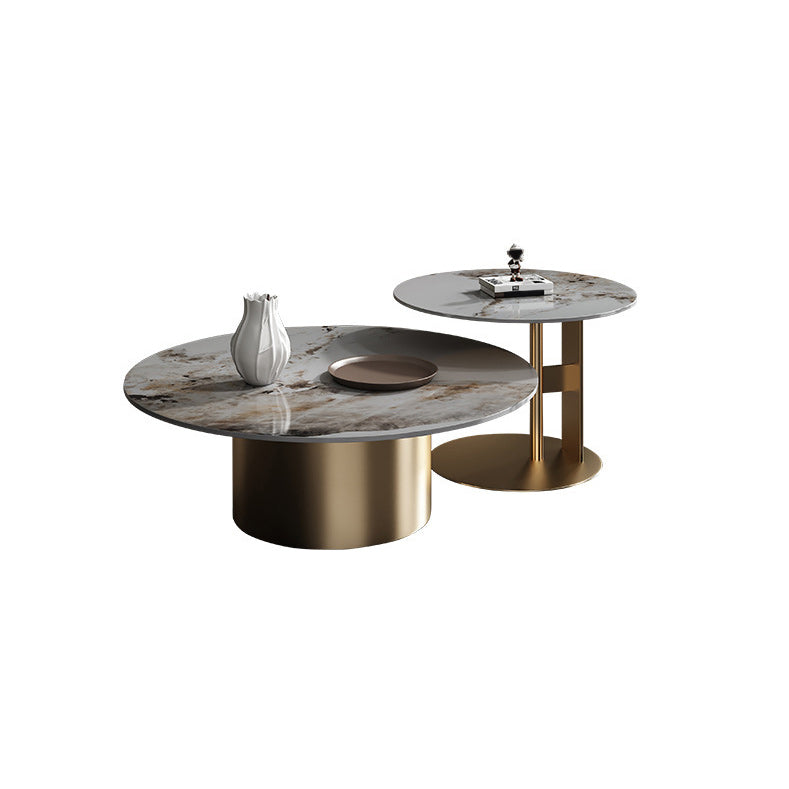 Glam Style Round Nesting Coffee Table Set with Steel Pedestal Base