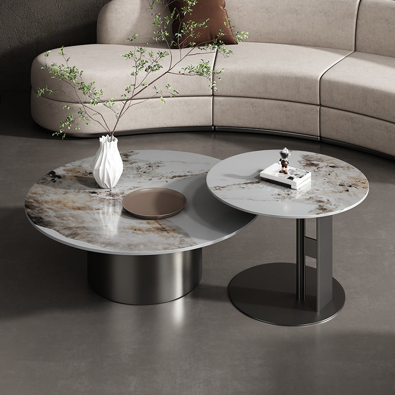 Glam Style Round Nesting Coffee Table Set with Steel Pedestal Base