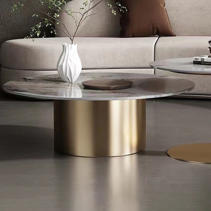 Glam Style Round Nesting Coffee Table Set with Steel Pedestal Base