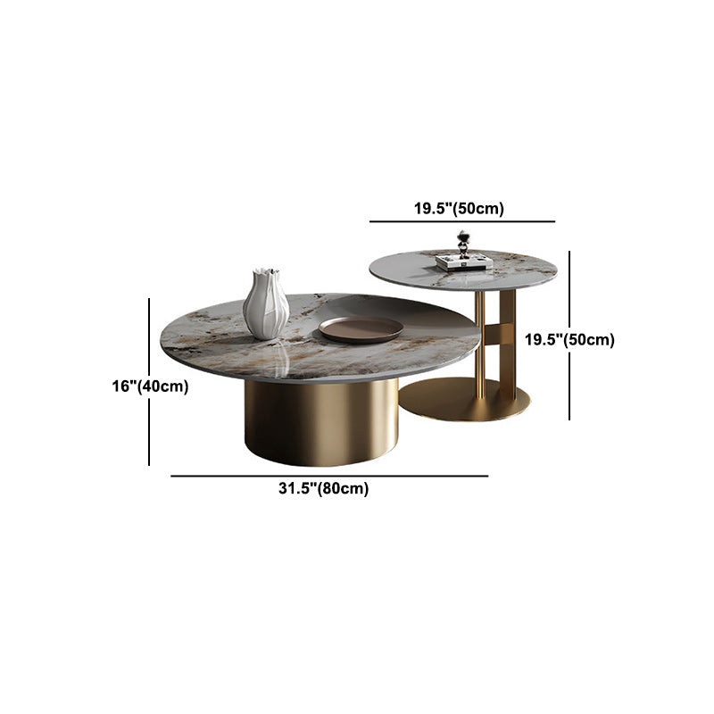 Glam Style Round Nesting Coffee Table Set with Steel Pedestal Base