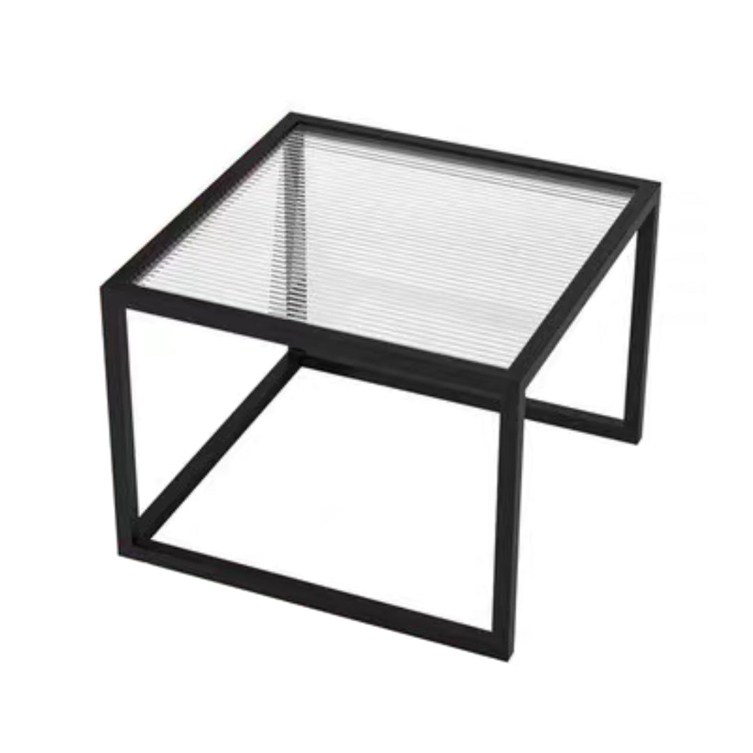 Contemporary Square Nesting Coffee Table Set with Glass Top and Iron Base