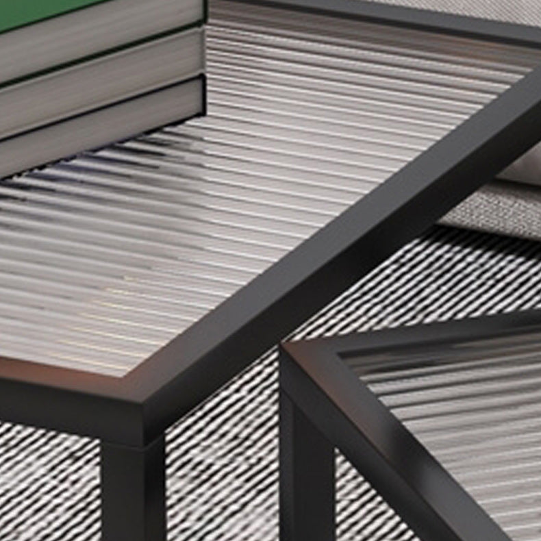 Contemporary Square Nesting Coffee Table Set with Glass Top and Iron Base