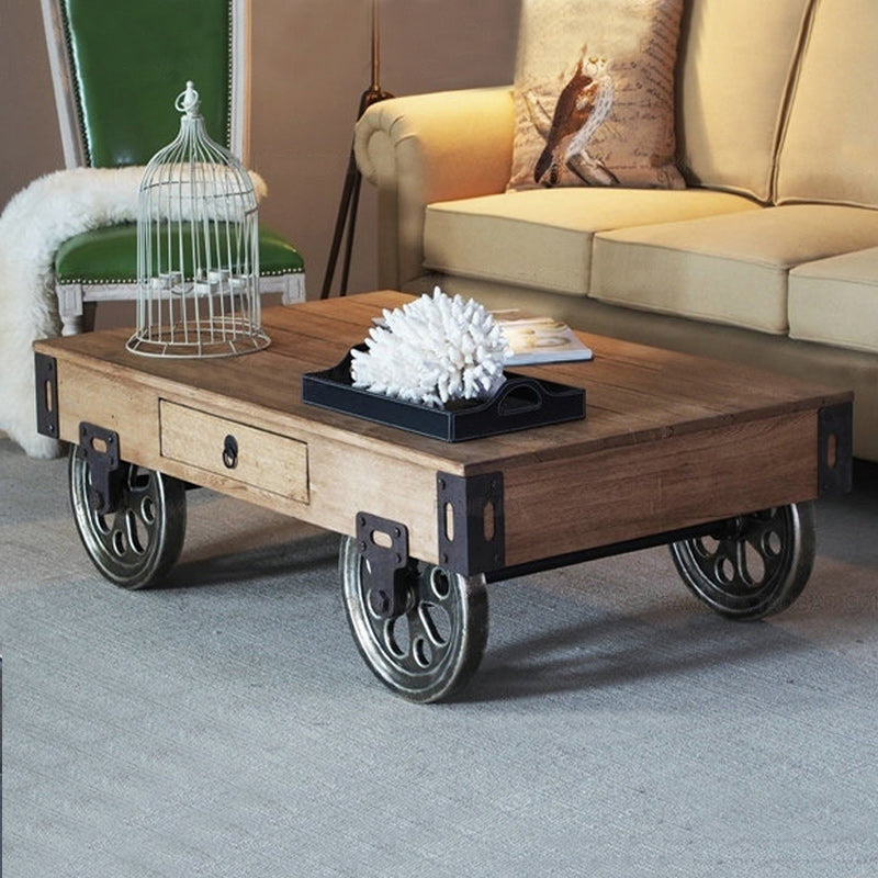Modern Abstract Wooden Coffee Table Rectangular Top Shape Cocktail Table