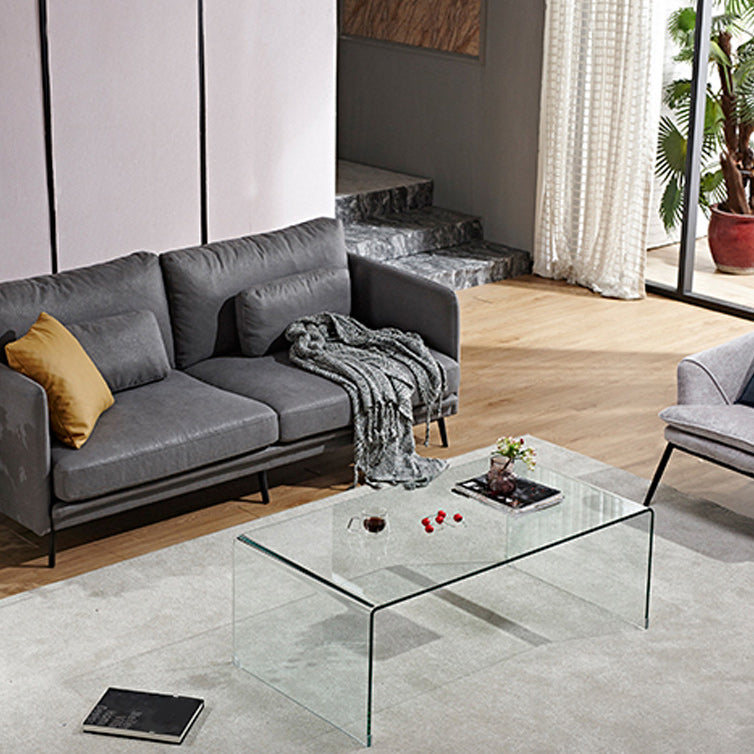 Contemporary Rectangle Glass Coffee Table with Sled Base Cocktail Table