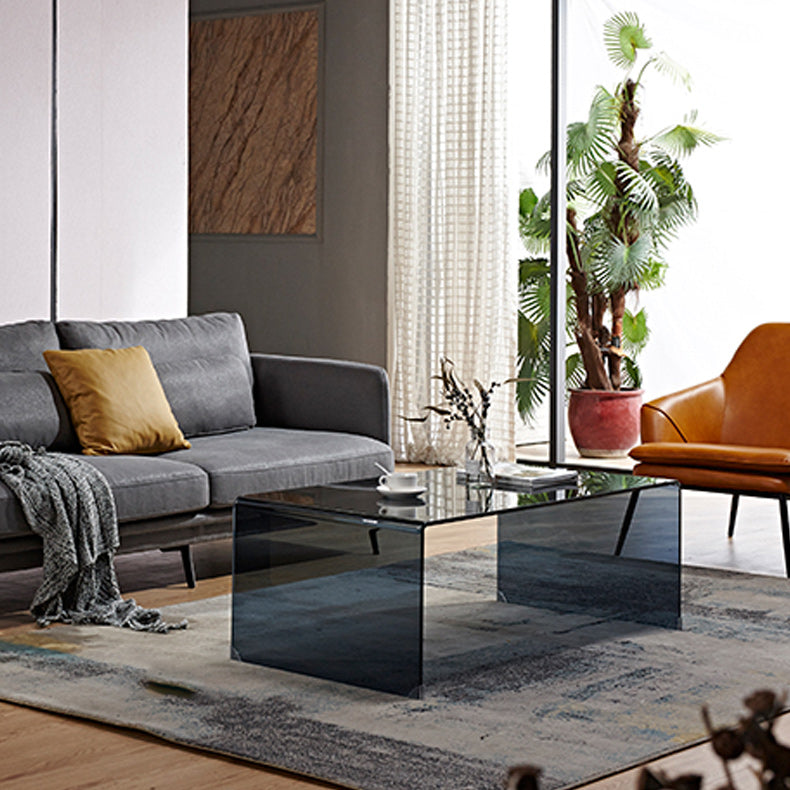 Contemporary Rectangle Glass Coffee Table with Sled Base Cocktail Table