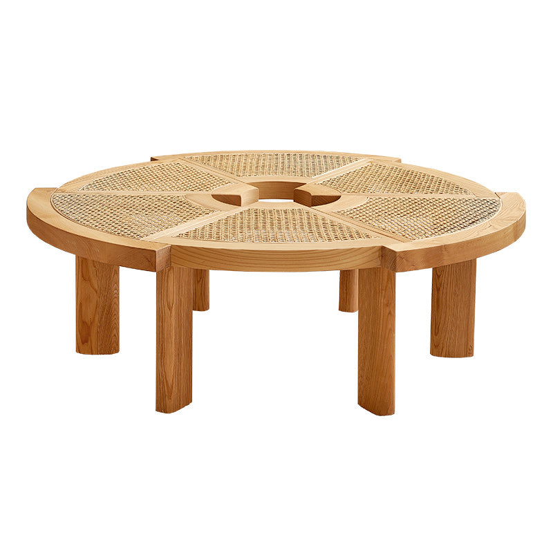 Scandinavian Rattan Cocktail Table Round Wooden Cocktail Table for Living Room