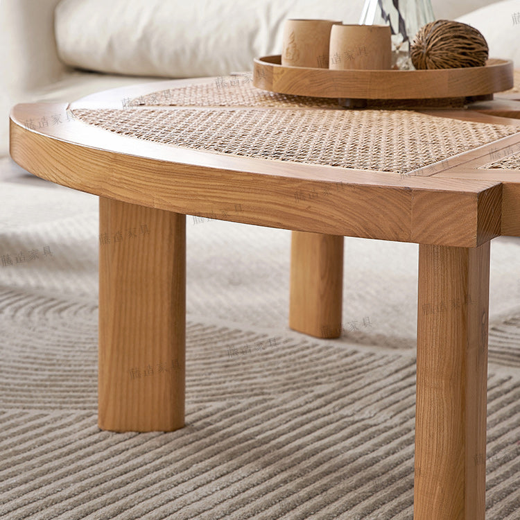 Scandinavian Rattan Cocktail Table Round Wooden Cocktail Table for Living Room