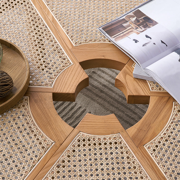 Scandinavian Rattan Cocktail Table Round Wooden Cocktail Table for Living Room