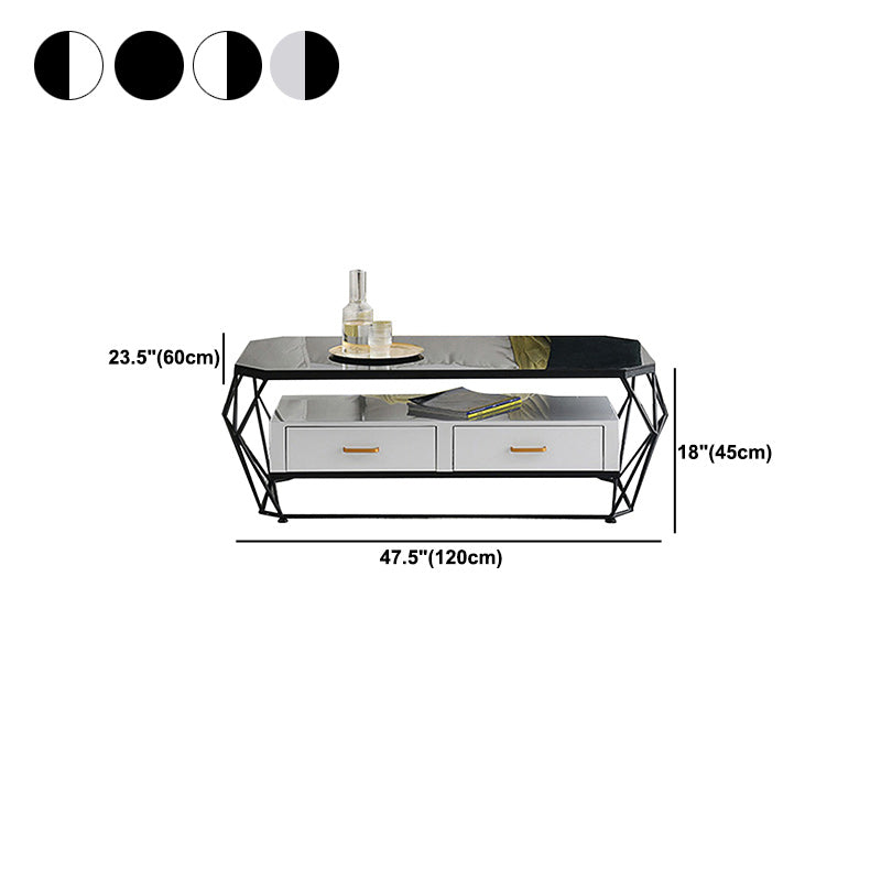 Modern Frame Coffee Cocktail Table Rectangular Glass Top Cocktail Table with Drawer