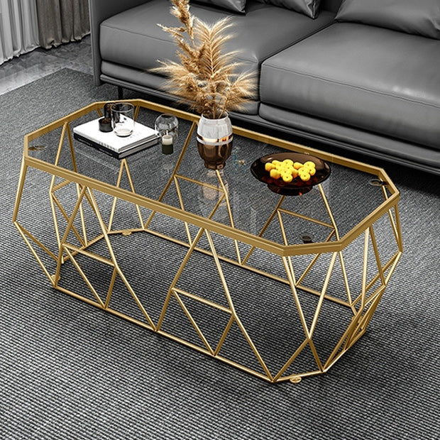 Modern Frame Cocktail Table Rectangular Glass Top Coffee Table for Living Room