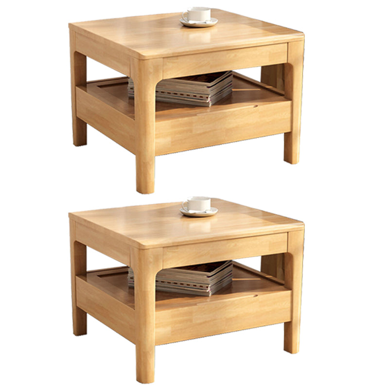 Solid Wood Square Top Side Table 17.7" Tall 4 Legs End Table with Drawer