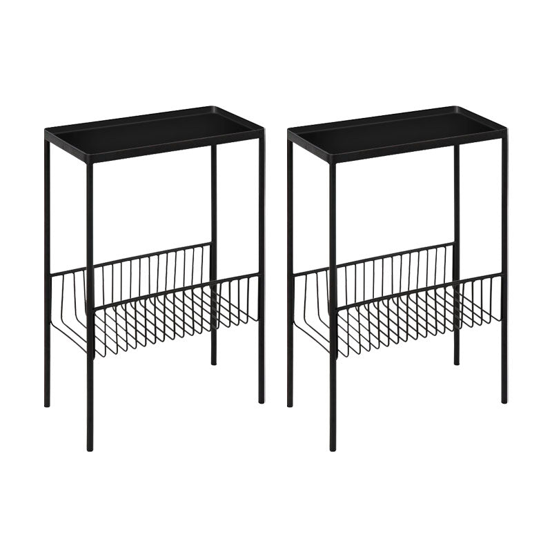 Rectangle Glass/ Metal Top Side Table 27.5" Tall 4 Legs End Table with Shelf