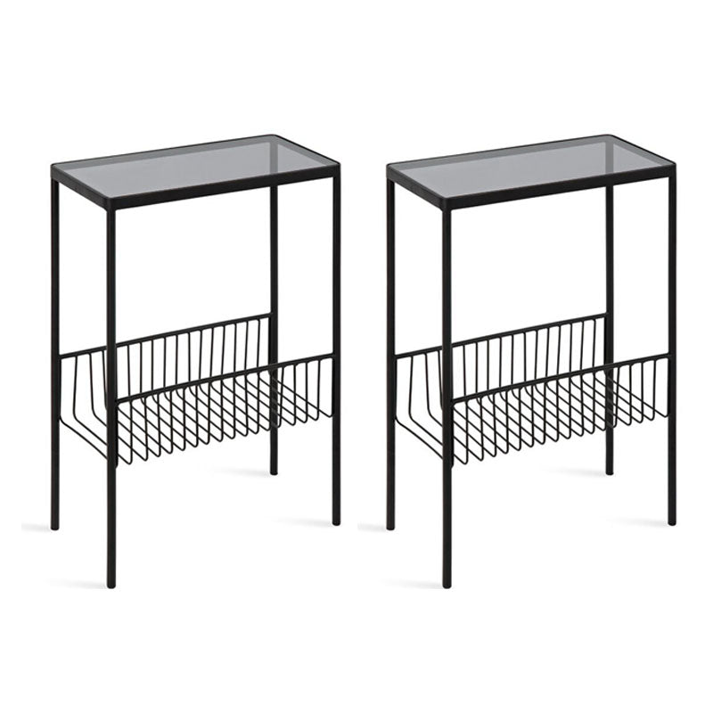 Rectangle Glass/ Metal Top Side Table 27.5" Tall 4 Legs End Table with Shelf