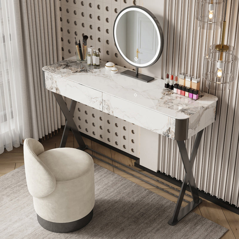 Luxurious Vanity Set 2 Storage Drawers with Padded Stool in White