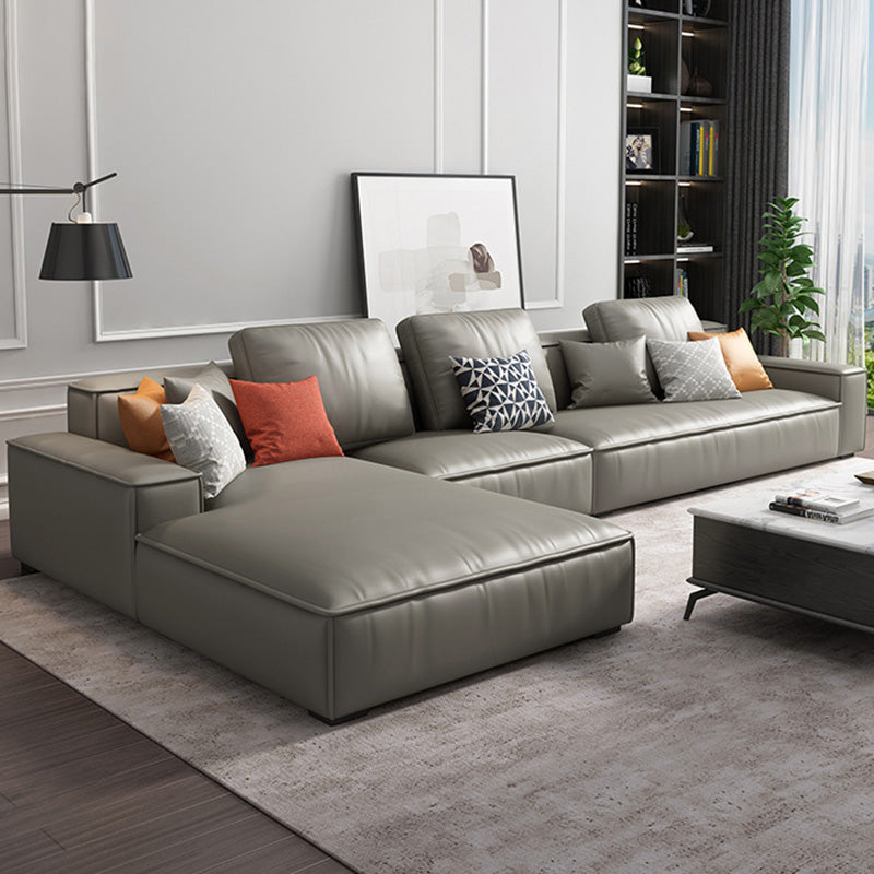 Loose Back Faux Leather Sofa with Chaise Square Arm Sofa - 70.87" D