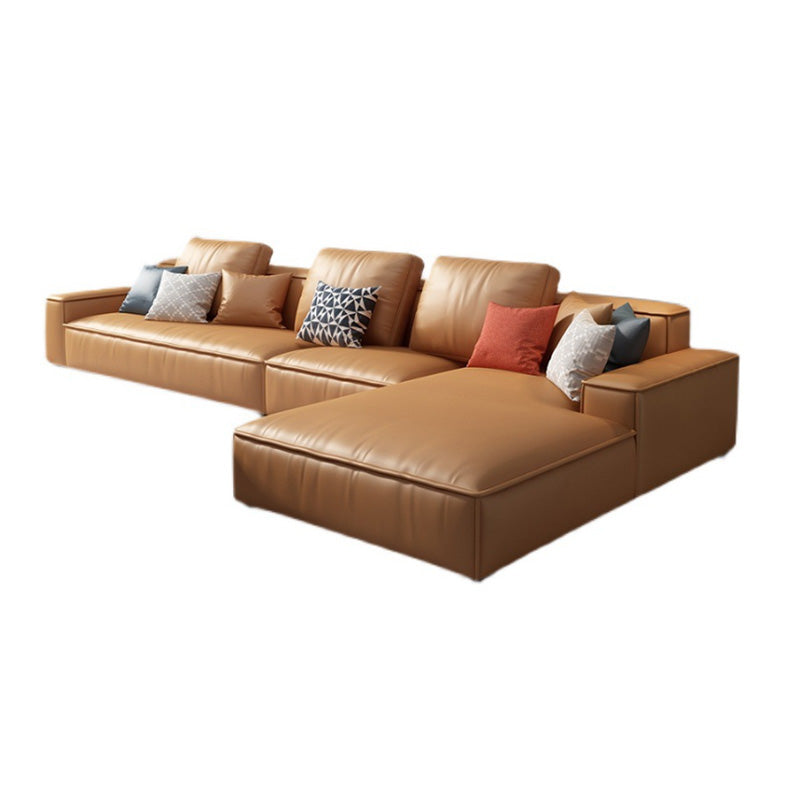 Loose Back Faux Leather Sofa with Chaise Square Arm Sofa - 70.87" D
