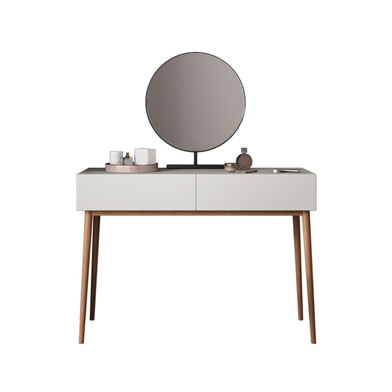 Contemporary Vanity Table and Stool Set With Mirror, Wood Makeup Vanity Set