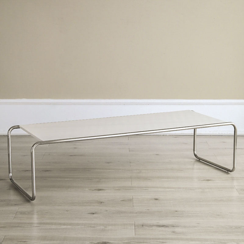 Contemporary Coffee Table with Wooden Top and Steel Sled Base