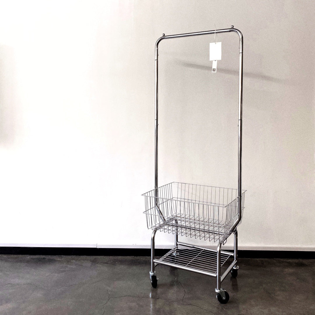 Industrial Metallic Coat Hanger Free Standing Coat Rack with Storage Basket