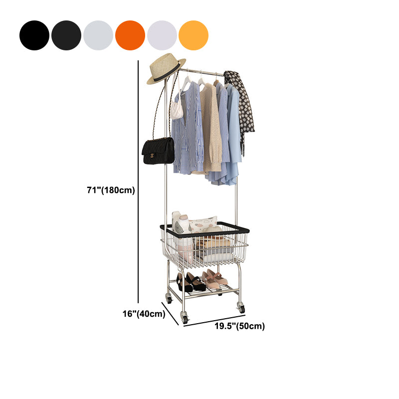 Industrial Metallic Coat Hanger Free Standing Coat Rack with Storage Basket