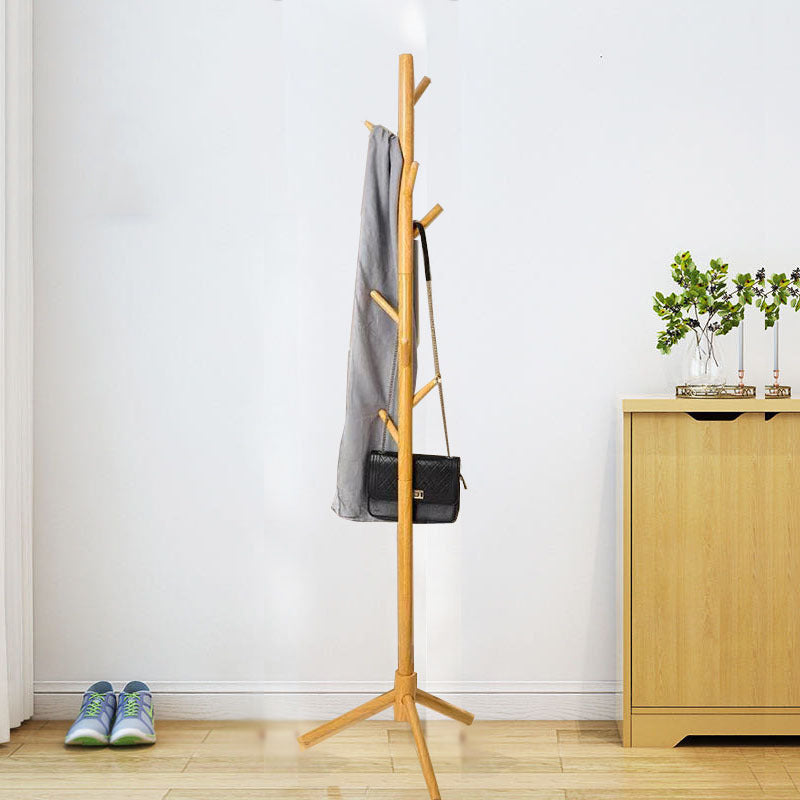 Modern Style Coat Rack Solid Pine Wood Free Standing Hooks Design Coat Rack