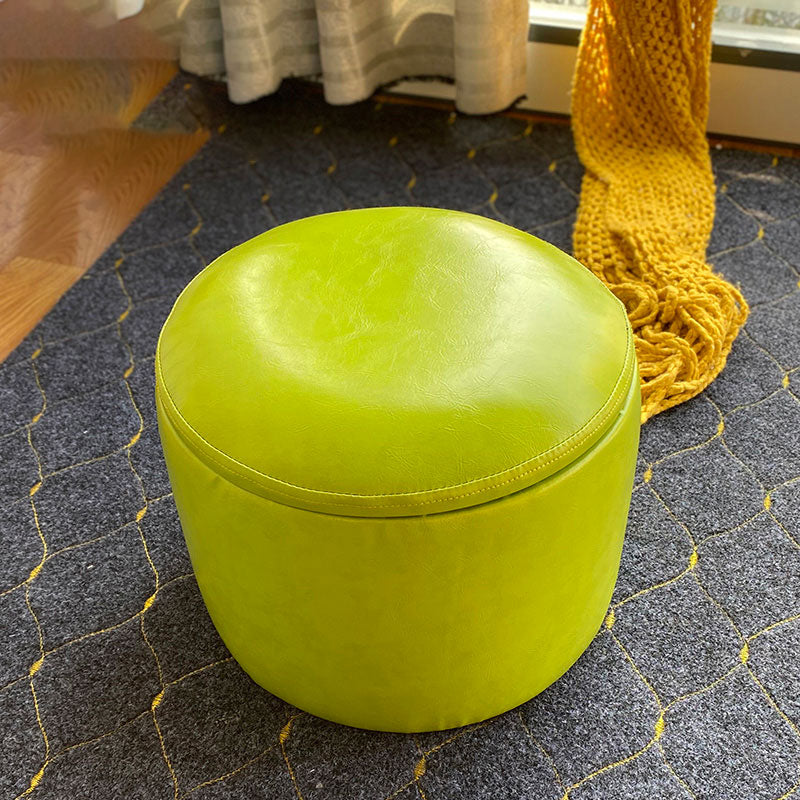 Faux Leather Ottoman Plain Round Stain Resistant Pouf Ottoman with Storage