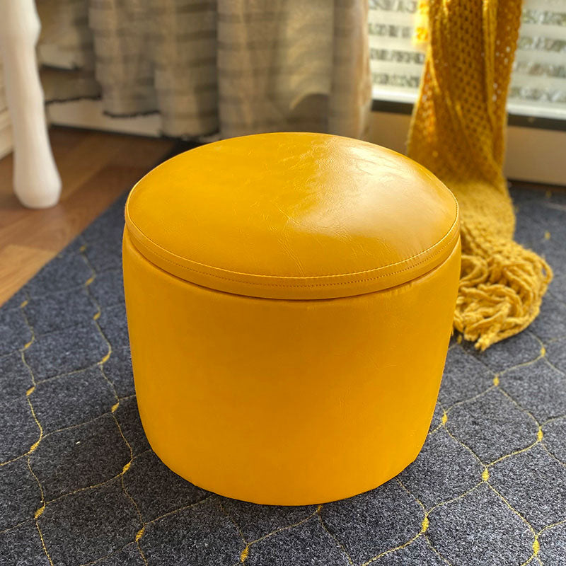 Faux Leather Ottoman Plain Round Stain Resistant Pouf Ottoman with Storage