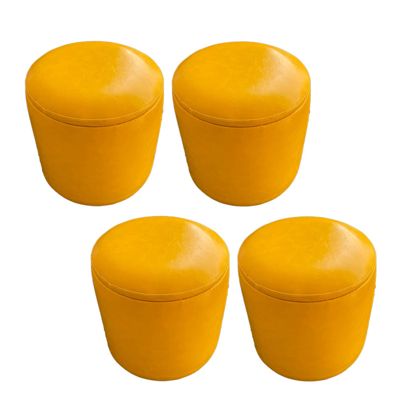 Faux Leather Ottoman Plain Round Stain Resistant Pouf Ottoman with Storage