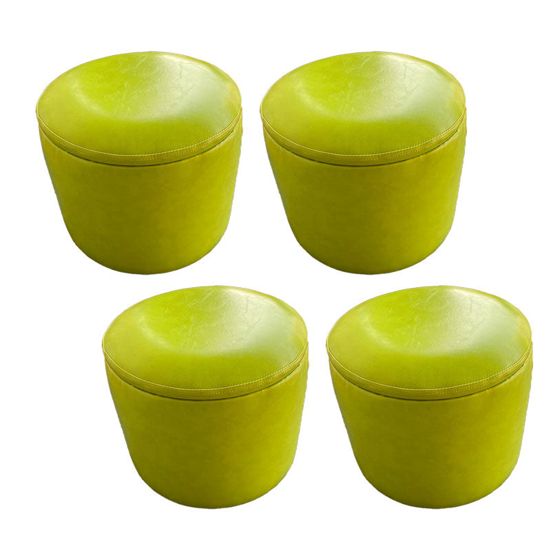 Faux Leather Ottoman Plain Round Stain Resistant Pouf Ottoman with Storage