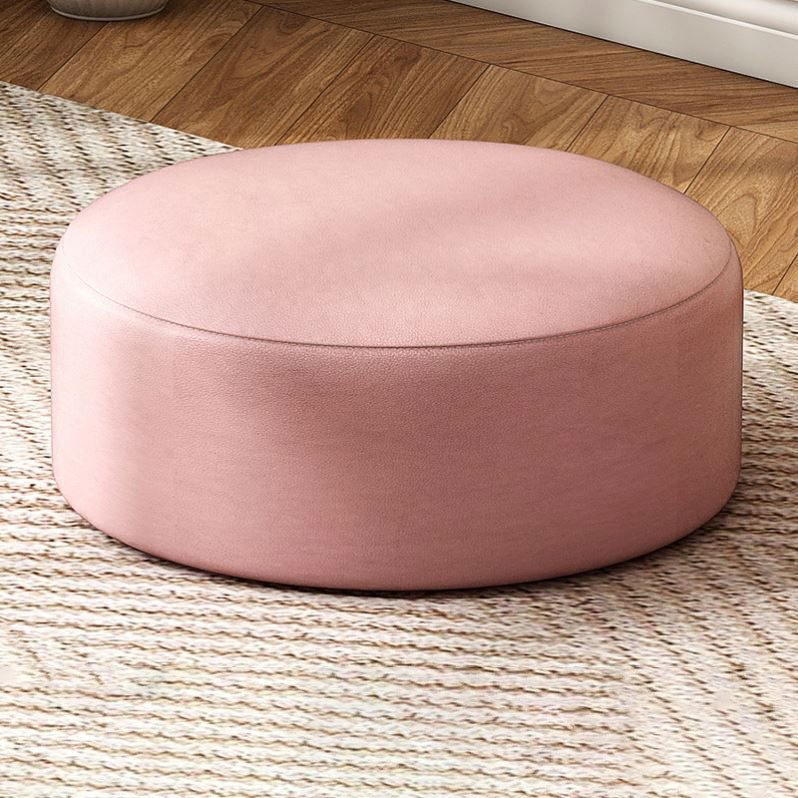 Solid Color Pouf Fabric Round Scratch Resistant Contemporary Pouf Ottoman
