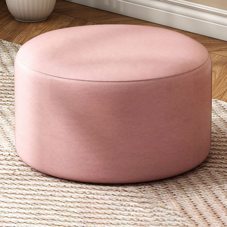 Solid Color Pouf Fabric Round Scratch Resistant Contemporary Pouf Ottoman
