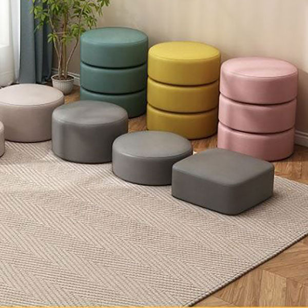 Solid Color Pouf Fabric Round Scratch Resistant Contemporary Pouf Ottoman