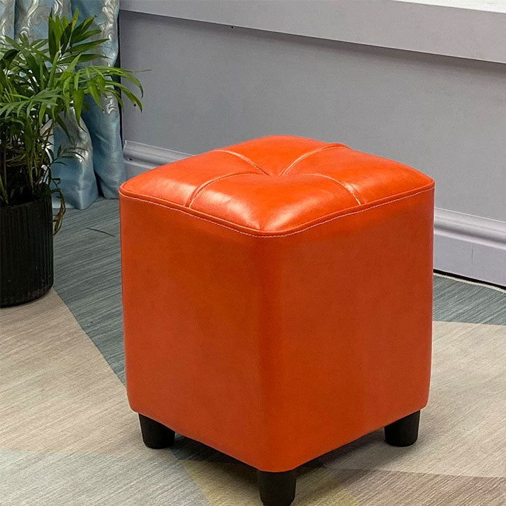 Modern Square Ottoman Plain Water Resistant Faux Leather Stain Resistant Tufted Ottoman