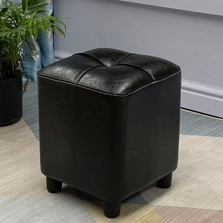 Modern Square Ottoman Plain Water Resistant Faux Leather Stain Resistant Tufted Ottoman
