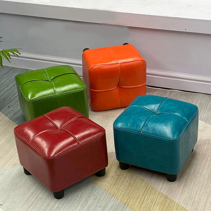 Modern Square Ottoman Plain Water Resistant Faux Leather Stain Resistant Tufted Ottoman