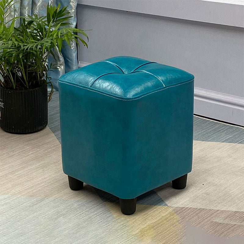Modern Square Ottoman Plain Water Resistant Faux Leather Stain Resistant Tufted Ottoman