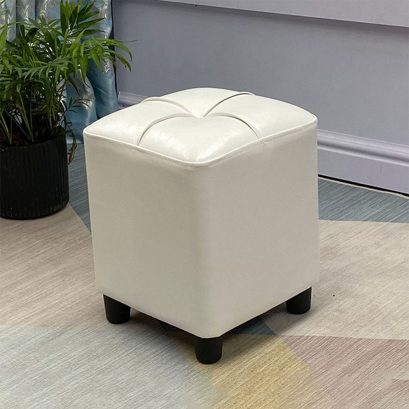 Modern Square Ottoman Plain Water Resistant Faux Leather Stain Resistant Tufted Ottoman
