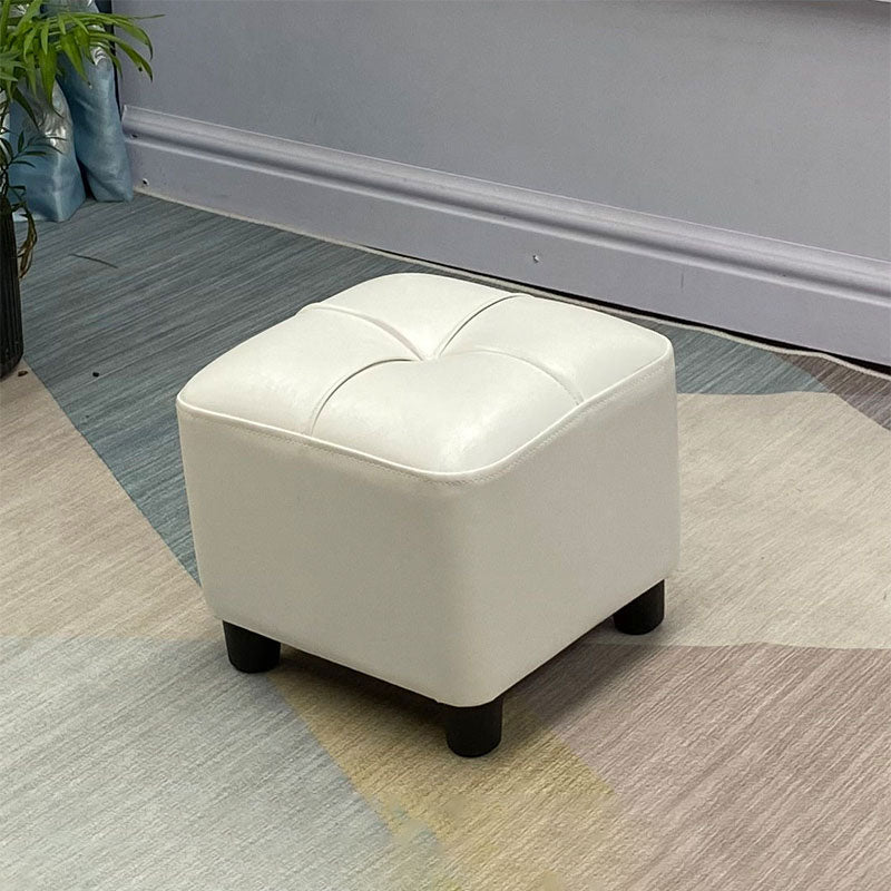 Modern Square Ottoman Plain Water Resistant Faux Leather Stain Resistant Tufted Ottoman