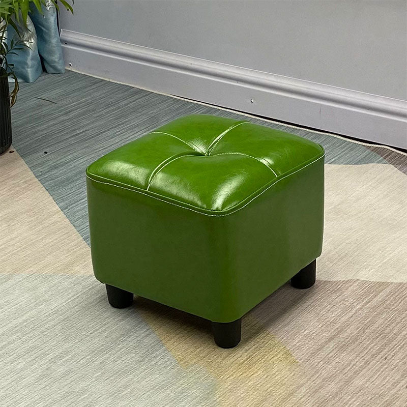 Modern Square Ottoman Plain Water Resistant Faux Leather Stain Resistant Tufted Ottoman