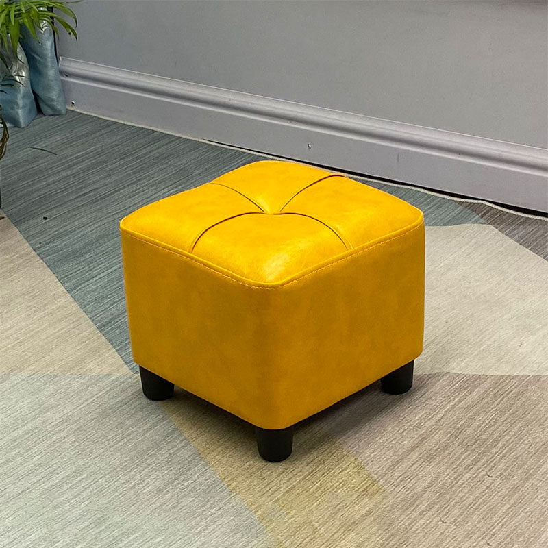 Modern Square Ottoman Plain Water Resistant Faux Leather Stain Resistant Tufted Ottoman