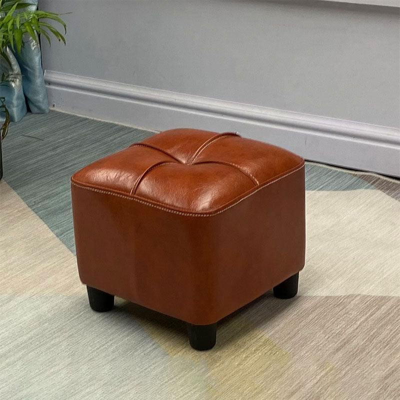 Modern Square Ottoman Plain Water Resistant Faux Leather Stain Resistant Tufted Ottoman