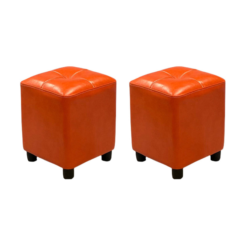 Modern Square Ottoman Plain Water Resistant Faux Leather Stain Resistant Tufted Ottoman