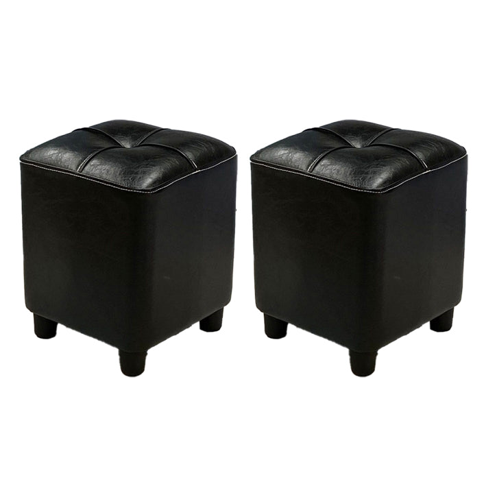 Modern Square Ottoman Plain Water Resistant Faux Leather Stain Resistant Tufted Ottoman