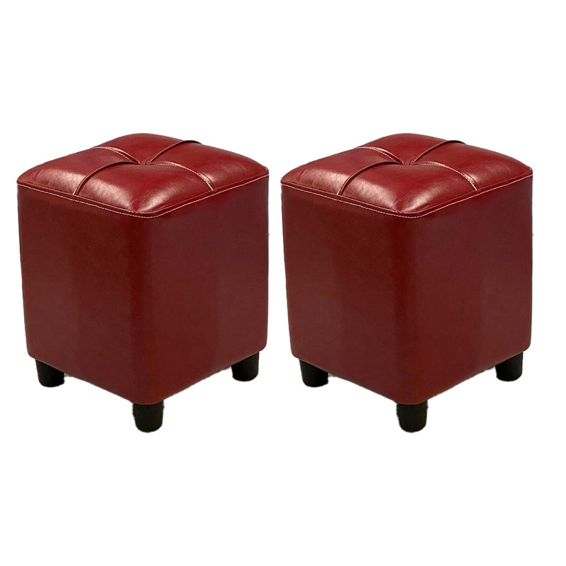 Modern Square Ottoman Plain Water Resistant Faux Leather Stain Resistant Tufted Ottoman