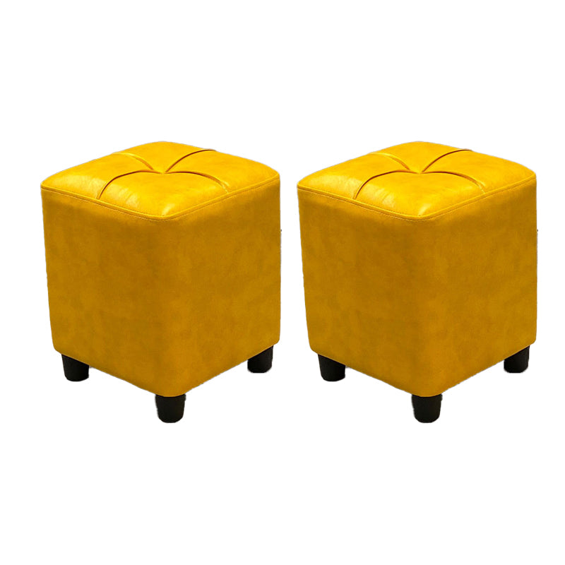 Modern Square Ottoman Plain Water Resistant Faux Leather Stain Resistant Tufted Ottoman