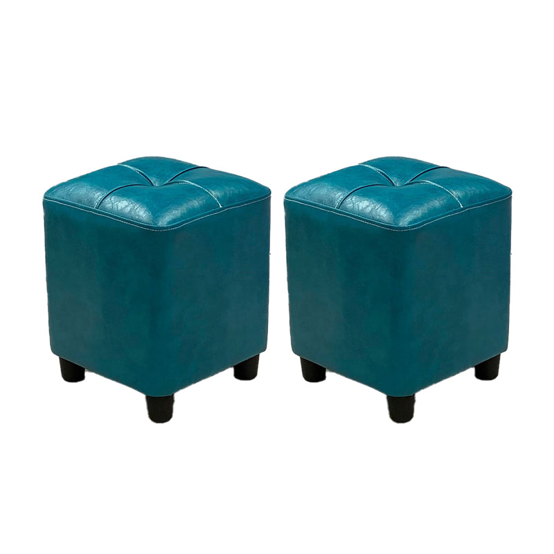 Modern Square Ottoman Plain Water Resistant Faux Leather Stain Resistant Tufted Ottoman