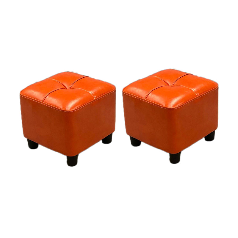Modern Square Ottoman Plain Water Resistant Faux Leather Stain Resistant Tufted Ottoman