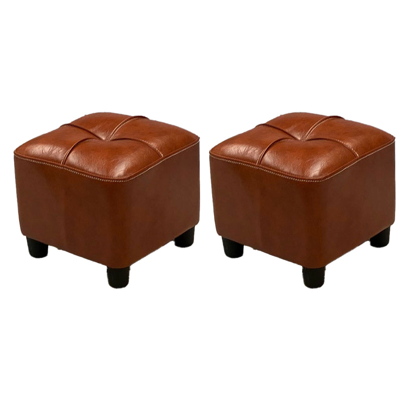 Modern Square Ottoman Plain Water Resistant Faux Leather Stain Resistant Tufted Ottoman